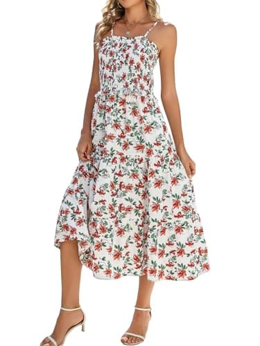 Younrui Summer Dresses for Women 2026 Wedding Guest Formal Sundresses Spaghetti Strap Sleeveless Long Maxi Dress(XL-1075-White Floral) - Image 1