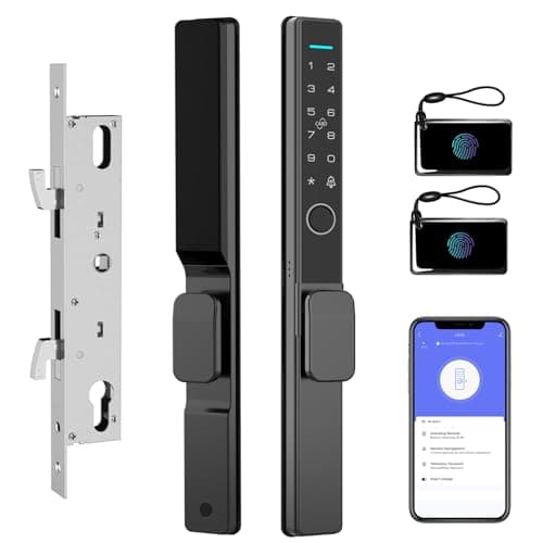 Sliding Glass Door Lock 2085 Ultra-Slim eLinkSmart Waterproof Keyless Mortise Smart Lock with Hook for Door Thickness 22~110mm (0.87"-4.33"), Aluminum Keypad Fingerprint Patio Door Tuya App - Image 1