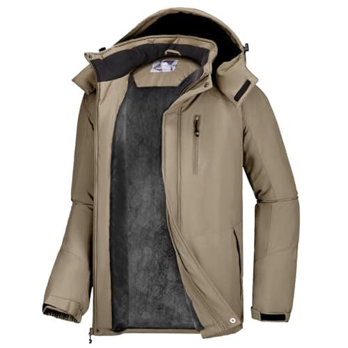 CAMELSPORTS Mens Winter Jacket Waterproof Warm Snow Ski Jackets Faux Fur Fleece Rain Coats with Removable Hood - Image 1
