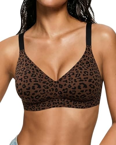 As Fairy Bras for Women Wireless Wirefree Jelly No Underwire Full Coverage Seamless Comfortable Breathable Airhole Bra(Leopard Brown 34B)