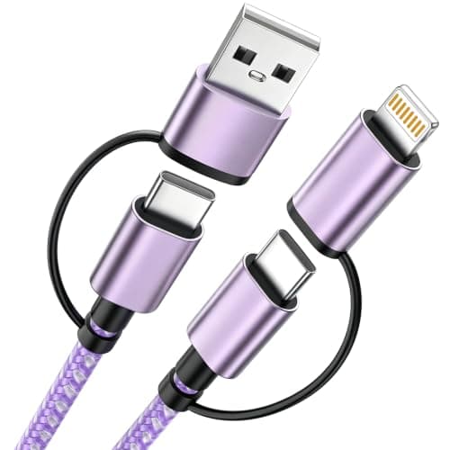 MPATIBY 4 in 1 Charging Cable 60W 5FT USB C to Light-ning Cable Nylon Braided Multi iPhone Charger Cord USB C Cable for iPhone 17 16 15 14 Pro Max/Pad/Carplay,Purple
