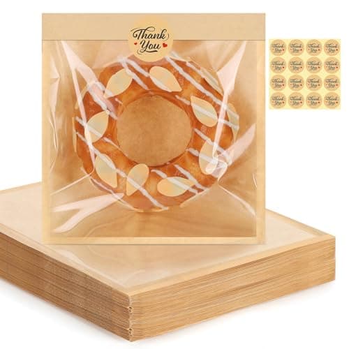 120 Pack Cookie Bags with Seal, 7.1x7.5 Inch Self Sealing Paper Bakery Bags with Window, Heat Sealable & Grease Resistant To Go Sleeves for Donuts Scone Brownie Snacks - Image 1