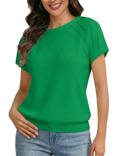CiCiBird Womens Dressy Casual Blouses Business Work Tops Summer Short Sleeve Shirts Crew Neck Kint Tank Green S - Image 1