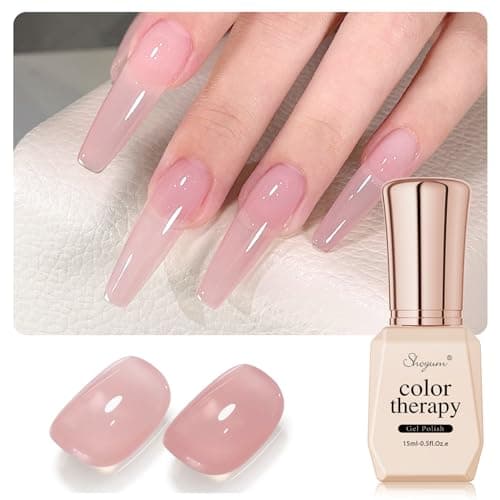 SHOYUM Jelly Nude Pink Gel Nail Polish, 15ml Sheer Clear Light Purple, Translucent Milky Color, High Gloss Soak Off U V Gel Nail French Nail Manicure Salon DIY X11 - Image 1