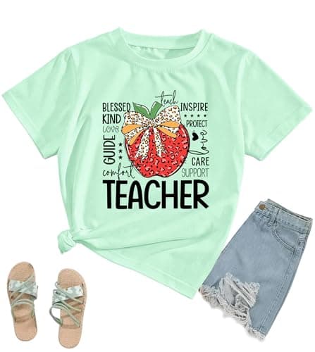 Teacher Shirts Women Teach Teaching Tshirts Leopard Apple Bow Shirts Teacher Life Tee Tops Back to School Shirt - Image 1