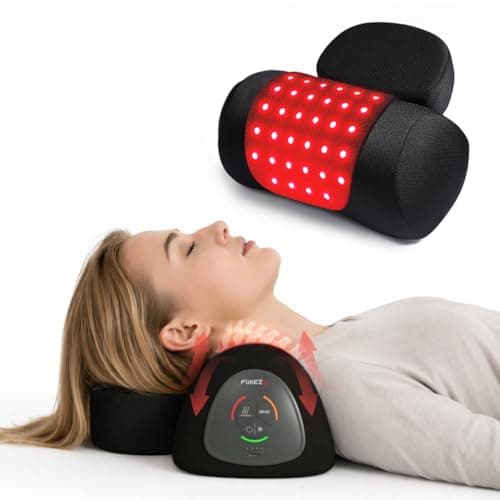 FliKEZE Cervical Contour Cradle Neck Support Pillow with Removable Small Pillow, Dual-Wavelength Red Light 660nm 850nm, Dynamic Airbag Stretching & Heat, Cordless Memory Foam Chair Cushion - Image 1