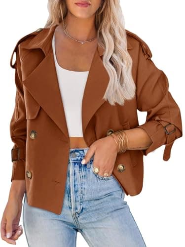 Saodimallsu Women Crop Double Breasted Trench Coat Raglan Sleeve Work Office Cropped Jacket With Pockets - Image 1
