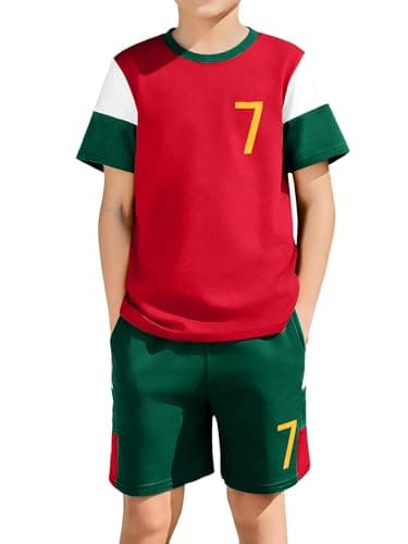 GEMLON Boys Clothes Size 6 5 Color Block T Shirts Cotton Shorts Sets Number Print Clothing Set Soccer Boys Outfits - Image 1