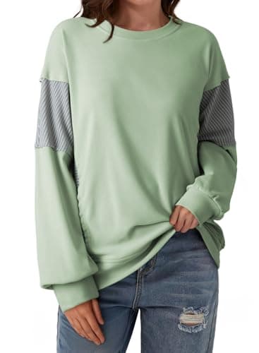 Dokotoo Oversized Sweatshirt for Women 2025 Crewneck Sweatshirt Long Sleeve Shirts Fall Going Out Tops Plus Size Womens Hoodies Trendy Solid Blouses Winter Clothes Fleece Pullover Green Shirt Top L - Image 1