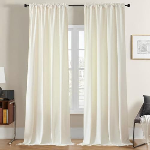 Joydeco Ivory Velvet Curtains 84 inch Length 2 Panels, Luxury Blackout Rod Pocket Thermal Insulated Window Curtains, Super Soft Room Darkening Drapes for Living Dining Room Bedroom,W52 x L84 - Image 1