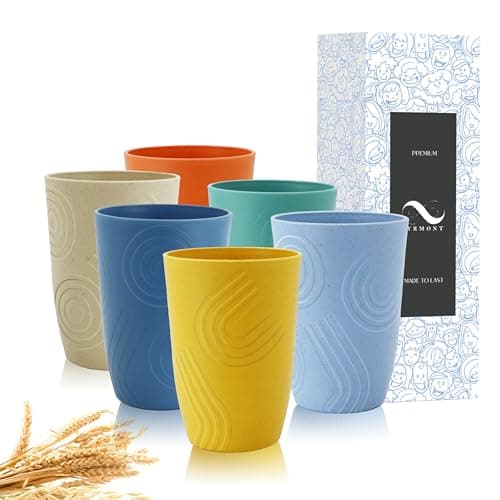 PYRMONT Plastic Cups Reusable 16 OZ Wheat Straw Cups Set of 6 Unbreakable Kids Cup Tumbler for Kitchen Drinking Cups Small Water Cup Dishwasher & Microwave Safe, BPA-Free - Multi - Image 1
