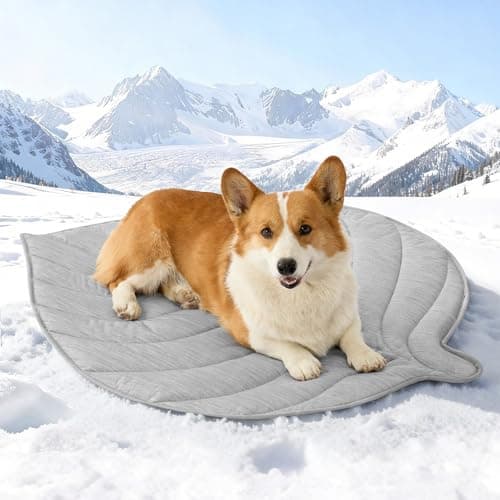 COZY KISS Cooling Mat/Pad/Blanket for Dogs & Cats Indoor — Fabric, Non-Gel, Non-Electric, Q-Max > 0.4 Leaf Shaped Pet Pad, Waterproof Summer Sleep Mat, 39x34inch, Silver Grey - Image 1
