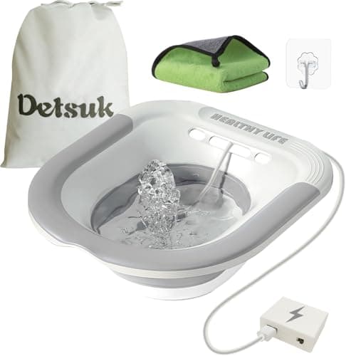 Foldable Electric Sitz Bath Kit with Automatic Flushing for Hemorrhoid Relief and Postpartum Care | Portable Hip Bath Basin for Perineal Soaking, Pain Relief, and Bidet Functionality, Easy to Use