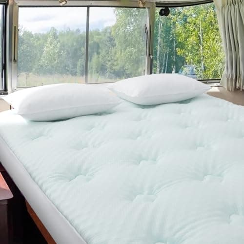 Hansleep RV Short Queen Mattress Pad Topper Memorry Foam, Camping Queen Foam Mattress Topper Viscose Derived from Bamboo, RV Mattress Pad Cover for Back Pain Relief, 60" x 75", White - Image 1