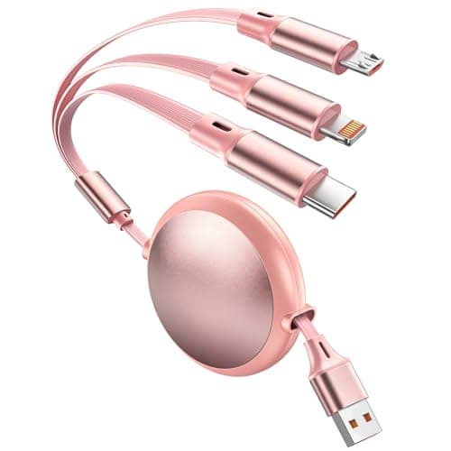 Retractable Multi Charging Cable, 3 in 1 Multiple Charger Cord, Retractable Car Charger Cord USB Cable with Type C/L/Micro USB Ports for Cell Phones/IP/Galaxy/PS/Tablets, Car Accessories for Women - Image 1