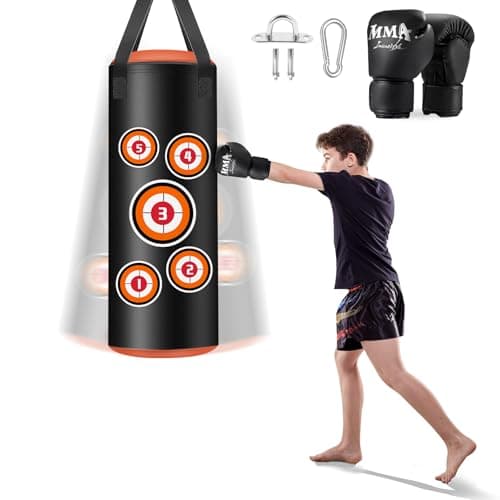 Hanging Punching Bag for Kids, 2FT PU Leather Kicking Bag with Boxing Bag Gloves, Heavy Bag Boxing Equipment for Training Karate Muay Thai Kick Taekwondo(Unfilled) - Image 1