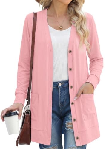 GRECERELLE Womens Long Sleeve Pink Cardigan Sweaters, S - Image 1