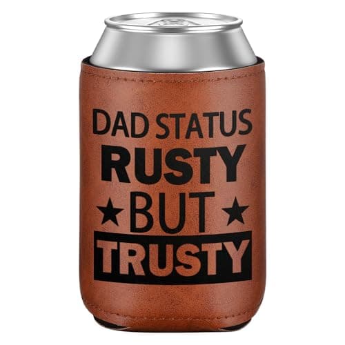 Leather Can Cooler for Men, Gifts for Dad from Daughter Son for Fathers Day Bottle Can Drink Sleeve Holder 12Oz Dad Gifts, Funny Dad Birthday Gifts Cooler for Cans - Image 1
