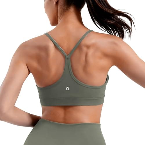 MXYMXY Women’s Buttery Soft Yoga Bras, Y-Back Strappy Sports Bra with Removable Pads, Lightweight Low Impact Lounge Pilates Top Sage Green
