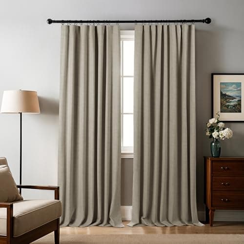 Uqocnh Blackout 84 Inch Curtains, Linen Blend Black Out Bedroom Curtain Set, Rod Pocket Back Tab Black Out Window Drapes Living Room Panels, Full Blackout Drape, Grayish - Brown - Image 1