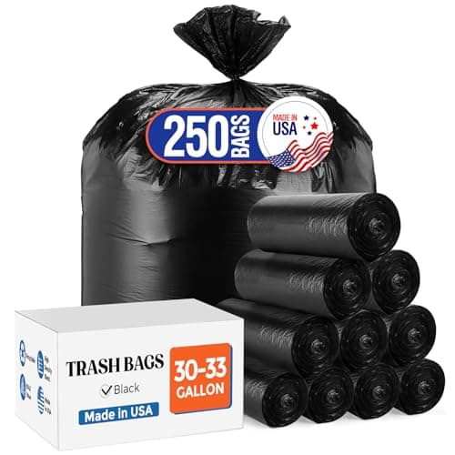 Delxo 30-33 Gallon Trash Bags, 250 Count – Medium Duty Garbage Bags, Thick, Durable & Puncture-Resistant Plastic Bolsas para basura, Perforated Design– Made in USA for Kitchen, Yard, Office (Black) - Image 1