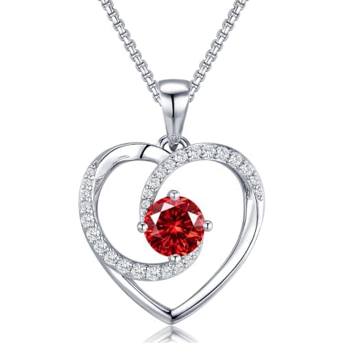 Lyniuoy Heart Birthstone Necklace for Women 18K White Gold Plated January Birthstone Pendant Necklace Birthday Anniversary Jewelry for Wife Mom Daughter with Sentimental Gift Box - Image 1