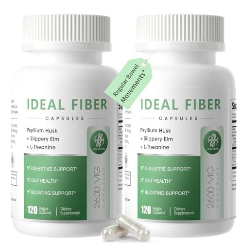 Fiber Supplement - Psyllium Husk Powder Capsules 1500mg & Slippery Elm- Regularity, Effortless Bowel Movements - Gentle Daily Fiber for Digestive & Gut Health -Natural Prebiotic Fiber,Non-GMO-120 Caps