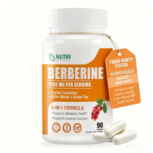 Organic Berberine Supplement-Berberine with Ceylon Cinnamon, Bitter Melon & Green Tea Extract, Supports Cholesterol Health & Immune Function. Third-Party Tested(Made & Tested in USA)-90 Capsules - Image 1