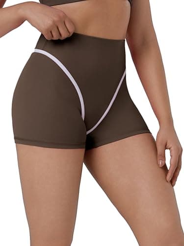 Sunzel No Front Seam High Waist Biker Shorts Women - Contrast Stitching Tummy Control Squat Proof Yoga Workout Shorts 2.5'' Ganache Brown Small - Image 1