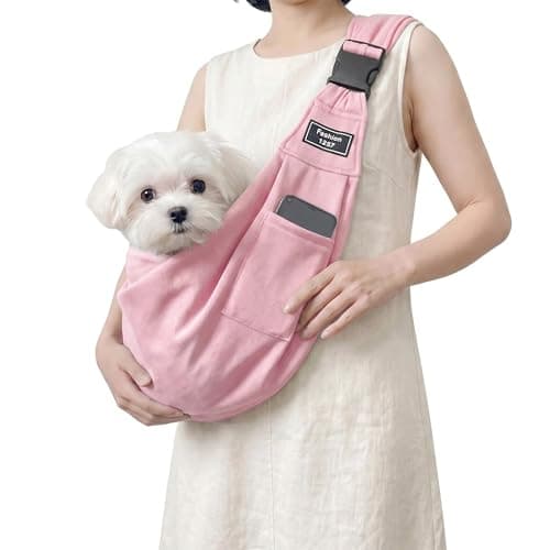 Adjustable Dog Carrier Sling, Hands-Free Pet Shoulder Bag for Small Dogs and Cats, Puppy Carrier Purse for Pet, Travel Safety Essentials (Pink) - Image 1