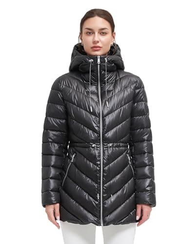 BINACL Women's Thickened Modern Glossy Down Alternative Jacket, Extreme Cold Big Hood Winter Warm Shiny Padded Coat Outwear Parka Puffer Cotton Padding Outwear Workout Training Ski Jacket(Black M) - Image 1