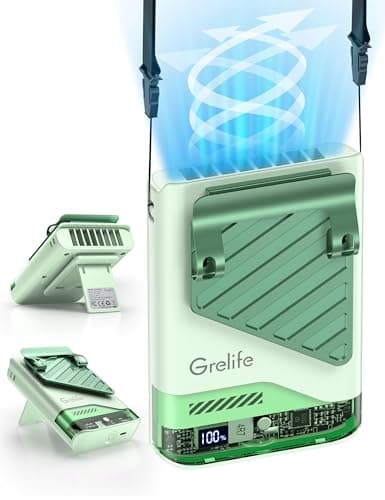 Grelife 2025 AI Portable Waist Fan Rechargeable with LED Display & 40H Runtime,5 Speed 10000RPM Cooling Personal Clip Fan,33ft/s Wind Speed Neck fan for Outdoor Work,Camping,Farm,Jobsite(Green) - Image 1