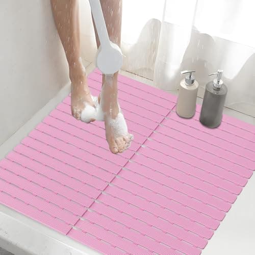 Shower Mat Non-Slip Bath Mat for Tub and Shower Stall,236 Suction Cups with Drain Holes, Quick Dry Machine Washable, Extra Grip for Stand Up Showers, Bathroom Essentials 24x24 Inch (Pink) - Image 1