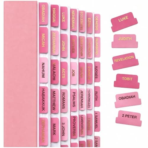 JIAANNING Pink Bible Tabs for Women, 90 Pcs Laminated Gold Foil Large Print Index Tabs, Easy Navigation Tabs for Bible Study & Journaling, Feminine Style
