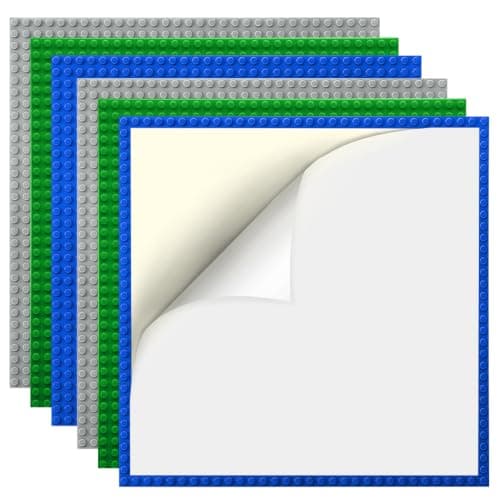 Lekebaby 6 Pack Peel and Stick Baseplates, 25.5 x 25.5 cm Classic Building Board Base Plates 100% Compatible with All Major Brands, Blue/Green/Grey - Image 1