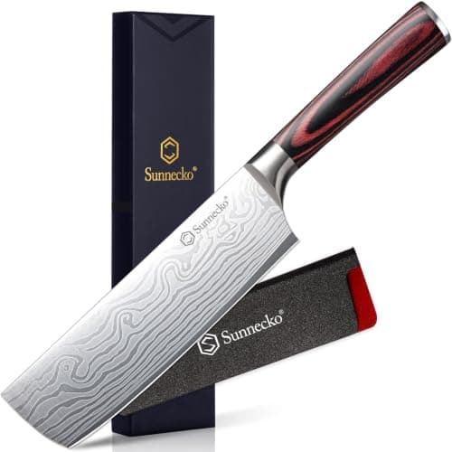 Sunnecko Japanese Nakiri Knife 7 Inch - 12° Edge Carbon Steel Chef Knife for Meat Vegetable Cutting Japanese Style, Full Tang Forged Blade Knife with Sheath, Kitchen Gift for Father Home Cooks & Pros - Image 1