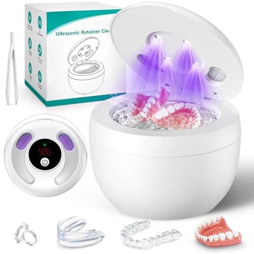 Upgraded Ultrasonic Retainer Cleaner Machine, 45kHz Ultrasonic Dentures Cleaner for Night Guards, Braces, Aligner, Toothbrush, Jewelry and More, 200ML Capacity, White - Image 1