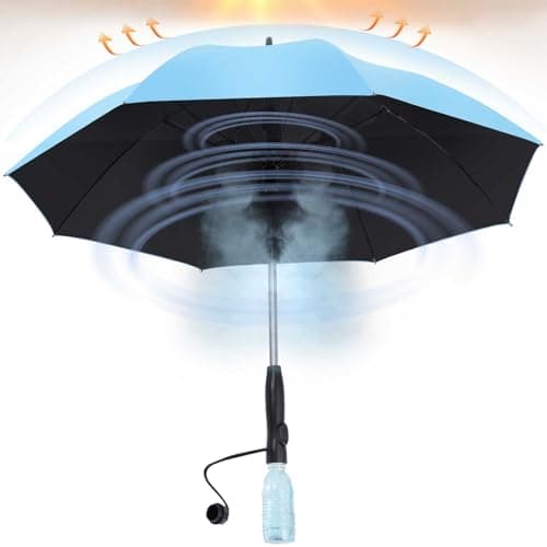 Umbrella with fan and mist spray,Rechargeable - Ultimate Solution for Cooling & UV Protection - Ideal for Summer, Beach, Outdoor Sports, Golf, Fishing Activities (Blue) - Image 1