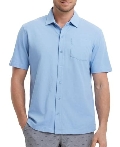 M MAELREG Mens Button Down Short Sleeve Shirt Lightweight Pique Collared Shirts for Men Summer Shirts with Pocket - Image 1