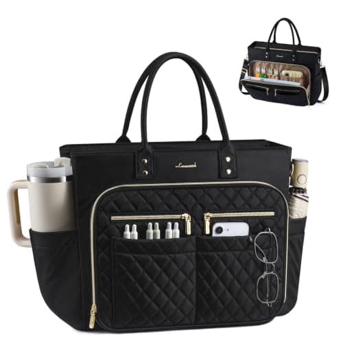 LOVEVOOK Tote Bag, Work Bags for Women with Large Cup Holder, Large Capacity Teacher Tote with Multi Pockets, Water Resistant Nurse Diaper Tote with Padded Laptop Compartment - Image 1