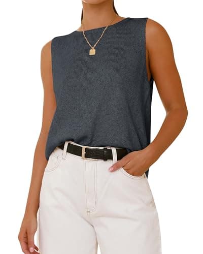 BTFBM Sleeveless Sweater Tops for Women 2026 Crew Neck Lightweight Casual Loose Tank Summer Outfits Fashion Clothing(Dark Grey, X-Small) - Image 1