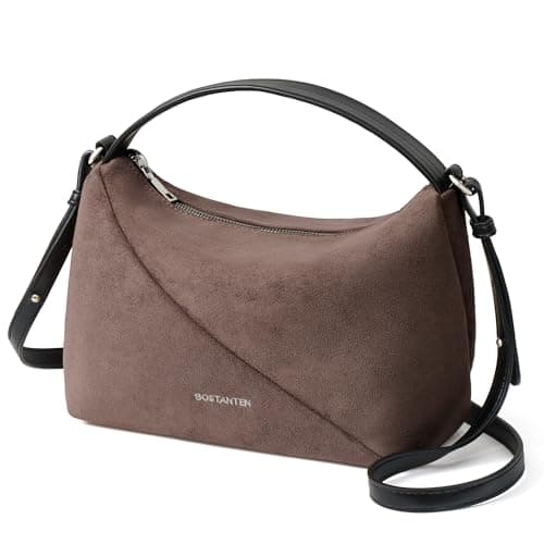 BOSTANTEN Suede Leather Crossbody Bags for Women Vintage Shoulder Purse Slouchy Hobo Handbag with Adjustable Strap, Coffee - Image 1