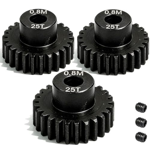3-Pack Steel Metal 0.8M 5mm Pinion Motor Gear Sets 25T Compatible with HPI Kyosho Losi Axial Tamiya 1/8 1/10 RC Car Monster Truck Buggy, 0.8 Module Gear for Traxxsa Arrma - Image 1