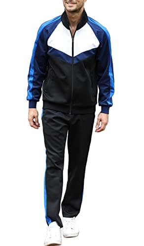 Sun Lorence Tracksuits for Men Set 2 Pcs with Full-Zip Breathable Stretchy Jogging Sports Clothing Suits Black Blue X-Large - Image 1