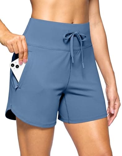 G Gradual Women's Athletic Shorts 5" Running Shorts for Women with 2 Zipper Pockets High Waisted Quick Dry Hiking Shorts Lightweight(Haze Blue,M) - Image 1