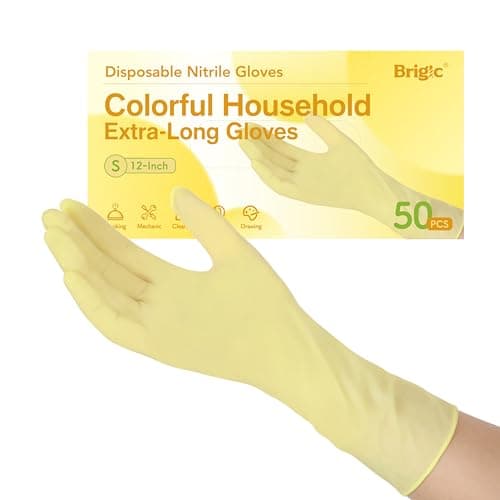 Brigic 12-Inch Extended Disposable Nitrile Gloves | Latex-Free & Powder-Free | Full Palm Textured Grip | Multipurpose for Home, Kitchen, Beauty & Garden lemon Yellow, Medium (Pack of 50) - Image 1