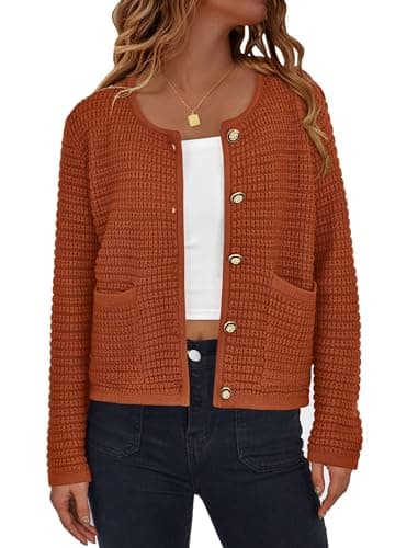 PRETTYGARDEN Women Knit Cardigan Sweaters Fall Fashion Long Sleeve Open Front Button Down Trendy Casual Jacket Winter Clothes (Caramel,Medium) - Image 1