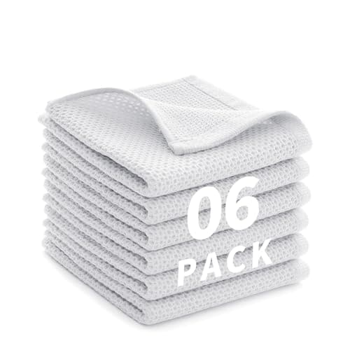 LikGuest Cotton Dish Cloths 6 Pack,12x12 Inch – Super Absorbent, Quick-Dry & Reusable Kitchen Cleaning Cloths, Lint-Free Washable Towels for Dishes, Glass & Household Use(White) - Image 1