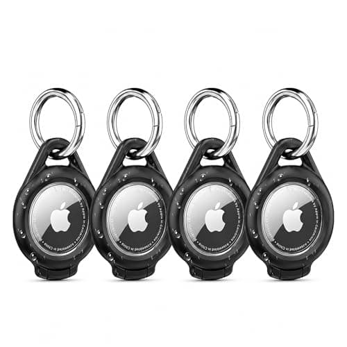 typecase AirTag Holder 4 Pack, Waterproof AirTag Keychain Case Compatible with Apple AirTag, Durable Protective Cover with Key Ring for Keys, Luggage, Backpack, Pet Collar and Bags, Black - Image 1