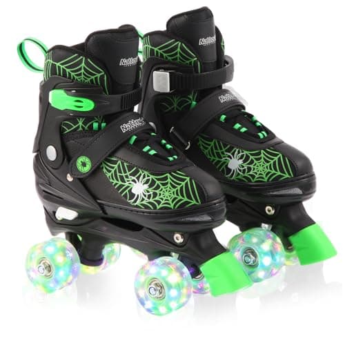 Nattork Roller Skates for Boys Girls Kids,4 Sizes Adjustable Quad Skates with Light up Wheels,Birthday Gift for Boys Kids Beginners Indoor Outdoor Green L - Image 1